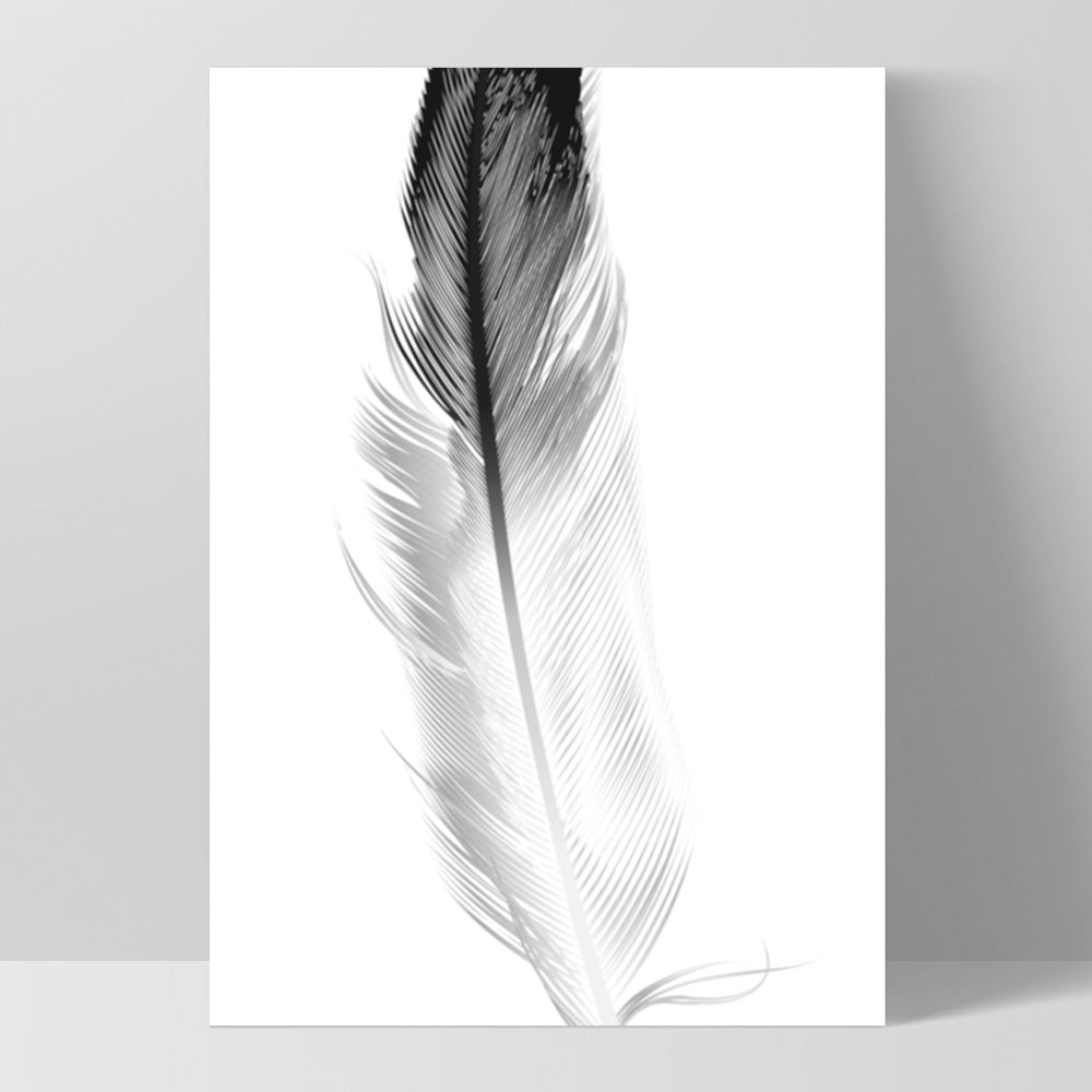 Feather Black & White I - Art Print, Poster, Stretched Canvas, or Framed Wall Art Print, shown as a stretched canvas or poster without a frame