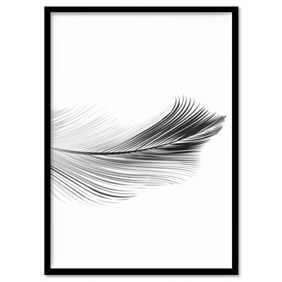 Feather Black & White II - Art Print, Poster, Stretched Canvas, or Framed Wall Art Print, shown in a black frame