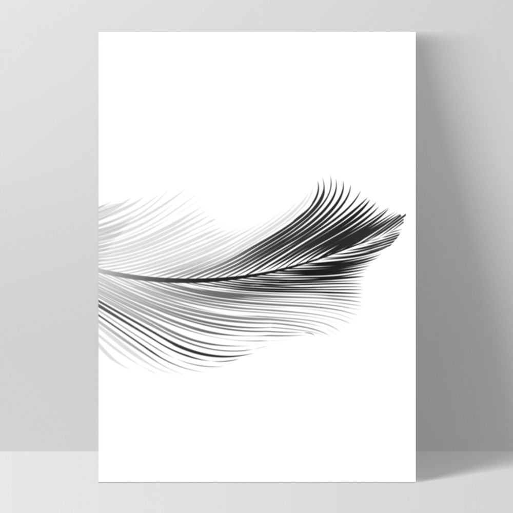 Feather Black & White II - Art Print, Poster, Stretched Canvas, or Framed Wall Art Print, shown as a stretched canvas or poster without a frame