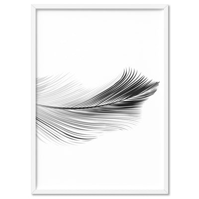 Feather Black & White II - Art Print, Poster, Stretched Canvas, or Framed Wall Art Print, shown in a white frame