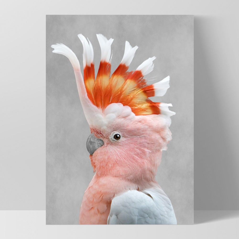 Pink Cockatoo - Art Print, Poster, Stretched Canvas, or Framed Wall Art Print, shown as a stretched canvas or poster without a frame