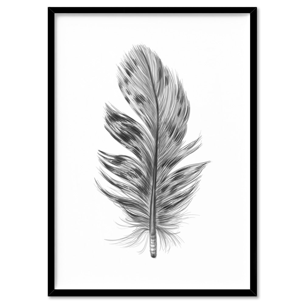 Feather Black & White IV- Art Print, Poster, Stretched Canvas, or Framed Wall Art Print, shown in a black frame