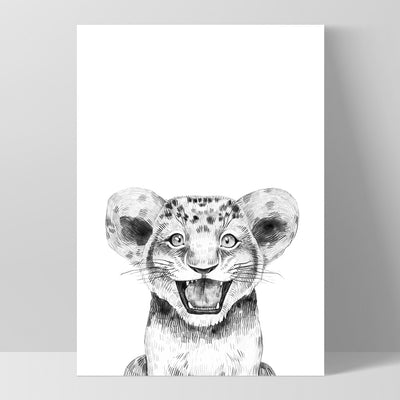 Lion Baby Peek a Boo Animal - Art Print, Poster, Stretched Canvas, or Framed Wall Art Print, shown as a stretched canvas or poster without a frame