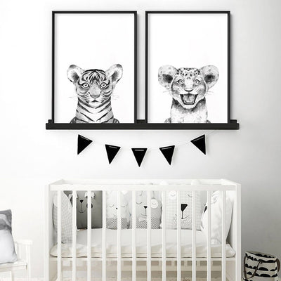 Lion Baby Peek a Boo Animal - Art Print, Poster, Stretched Canvas or Framed Wall Art, shown framed in a home interior space