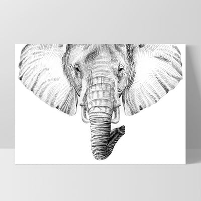 On Safari | Elephant Sketch - Art Print, Poster, Stretched Canvas, or Framed Wall Art Print, shown as a stretched canvas or poster without a frame
