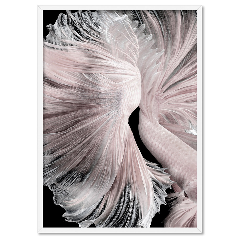 Betta Pair in Pale Pink & Black II - Art Print, Poster, Stretched Canvas, or Framed Wall Art Print, shown in a white frame