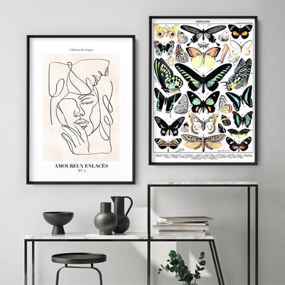 Papillons I Vintage Illustration by Adolphe Millot - Art Print, Poster, Stretched Canvas or Framed Wall Art, shown framed in a home interior space