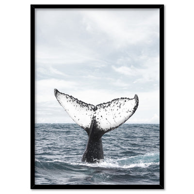 Humpback Whale Tail - Art Print, Poster, Stretched Canvas, or Framed Wall Art Print, shown in a black frame