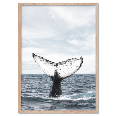 Humpback Whale Tail - Art Print, Poster, Stretched Canvas, or Framed Wall Art Print, shown in a natural timber frame