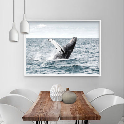 Humpback Whale - Art Print, Poster, Stretched Canvas or Framed Wall Art, shown framed in a room