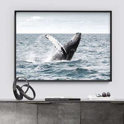 Humpback Whale - Art Print, Poster, Stretched Canvas or Framed Wall Art, shown framed in a home interior space