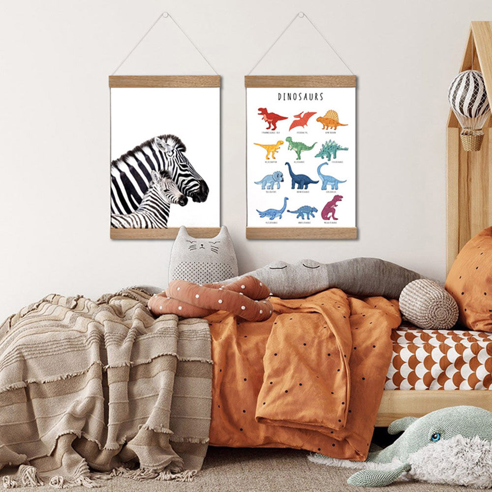 Zebra Mother and Baby - Art Print, Poster, Stretched Canvas or Framed Wall Art, shown framed in a home interior space
