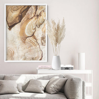 Sandstone Rock / The Cutaway Barangaroo  - Art Print, Poster, Stretched Canvas or Framed Wall Art, shown framed in a home interior space