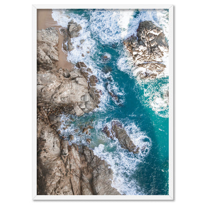 Rocky Coast from Above II  - Art Print, Poster, Stretched Canvas, or Framed Wall Art Print, shown in a white frame