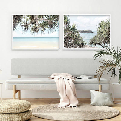 Wategos Beach Byron View - Art Print, Poster, Stretched Canvas or Framed Wall Art, shown framed in a home interior space