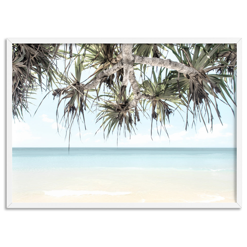 Wategos Beach Byron View - Art Print, Poster, Stretched Canvas, or Framed Wall Art Print, shown in a white frame