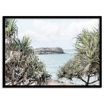 Coolangatta Ocean View - Art Print, Poster, Stretched Canvas, or Framed Wall Art Print, shown in a black frame