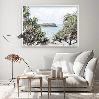 Coolangatta Ocean View - Art Print, Poster, Stretched Canvas or Framed Wall Art, shown framed in a room