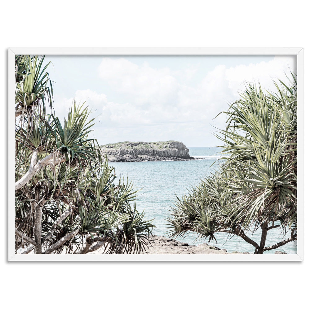 Coolangatta Ocean View - Art Print, Poster, Stretched Canvas, or Framed Wall Art Print, shown in a white frame