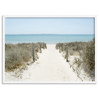 City Beach Entrance Perth - Art Print, Poster, Stretched Canvas, or Framed Wall Art Print, shown in a white frame