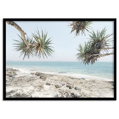 Noosa Coastal Beach View II - Art Print, Poster, Stretched Canvas, or Framed Wall Art Print, shown in a black frame