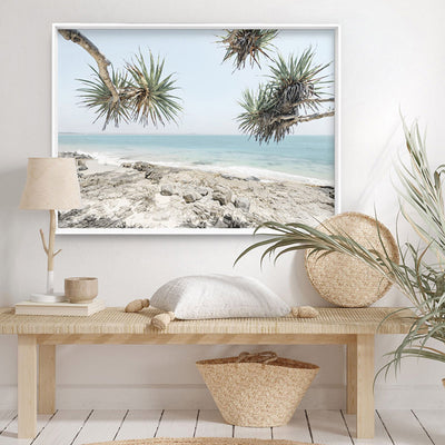 Noosa Coastal Beach View II - Art Print, Poster, Stretched Canvas or Framed Wall Art Prints, shown framed in a room