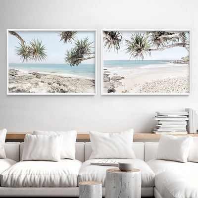 Noosa Coastal Beach View II - Art Print, Poster, Stretched Canvas or Framed Wall Art, shown framed in a home interior space