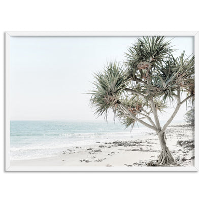 Noosa Coastal Beach View III - Art Print, Poster, Stretched Canvas, or Framed Wall Art Print, shown in a white frame