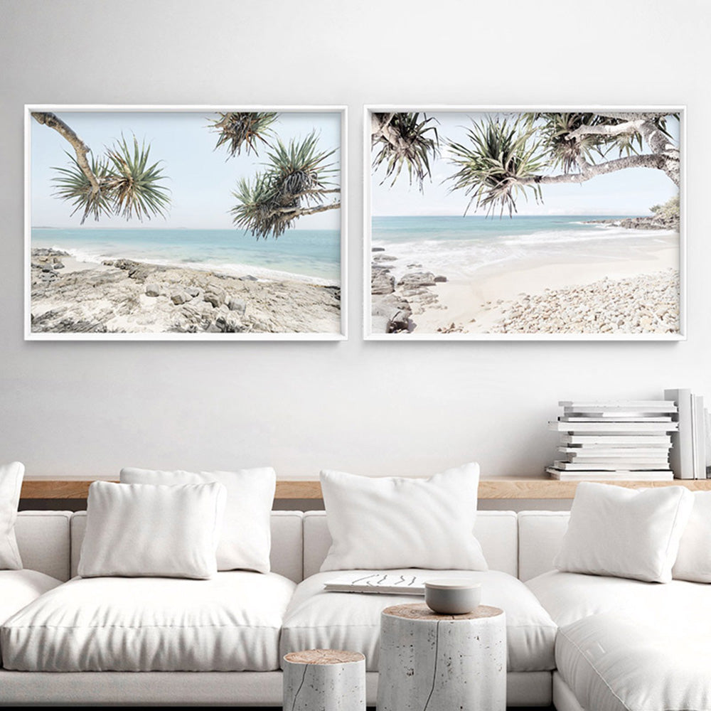 Sunshine Coast Beach - Art Print, Poster, Stretched Canvas or Framed Wall Art, shown framed in a home interior space