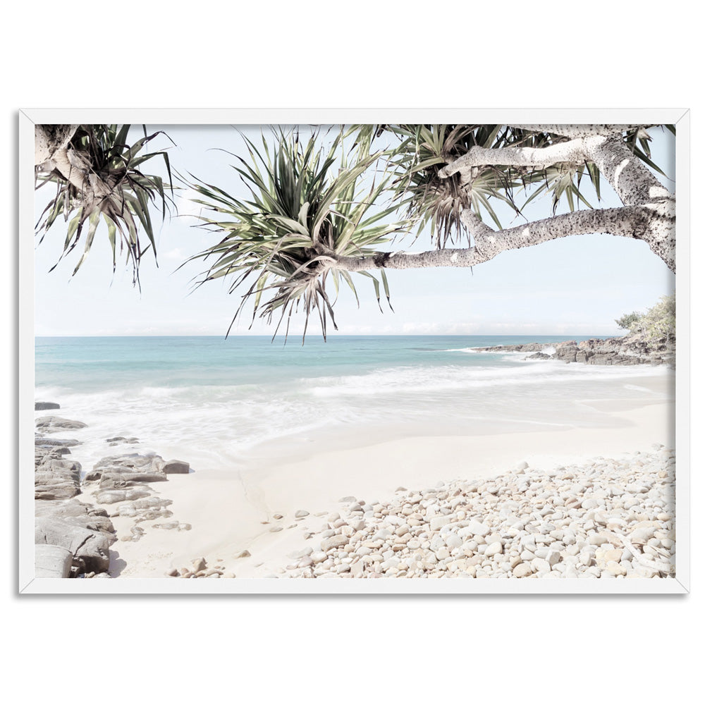 Sunshine Coast Beach - Art Print, Poster, Stretched Canvas, or Framed Wall Art Print, shown in a white frame