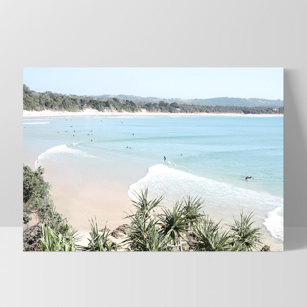 The Pass Byron Bay Surfers - Art Print, Poster, Stretched Canvas, or Framed Wall Art Print, shown as a stretched canvas or poster without a frame