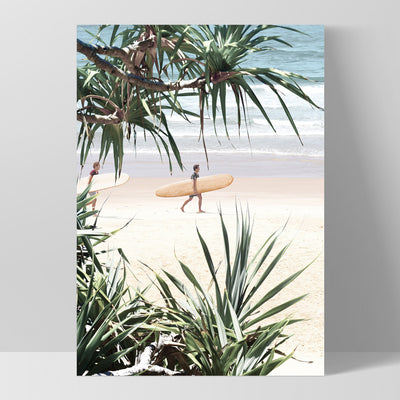 Byron Wategos Beach Palm View II - Art Print, Poster, Stretched Canvas, or Framed Wall Art Print, shown as a stretched canvas or poster without a frame