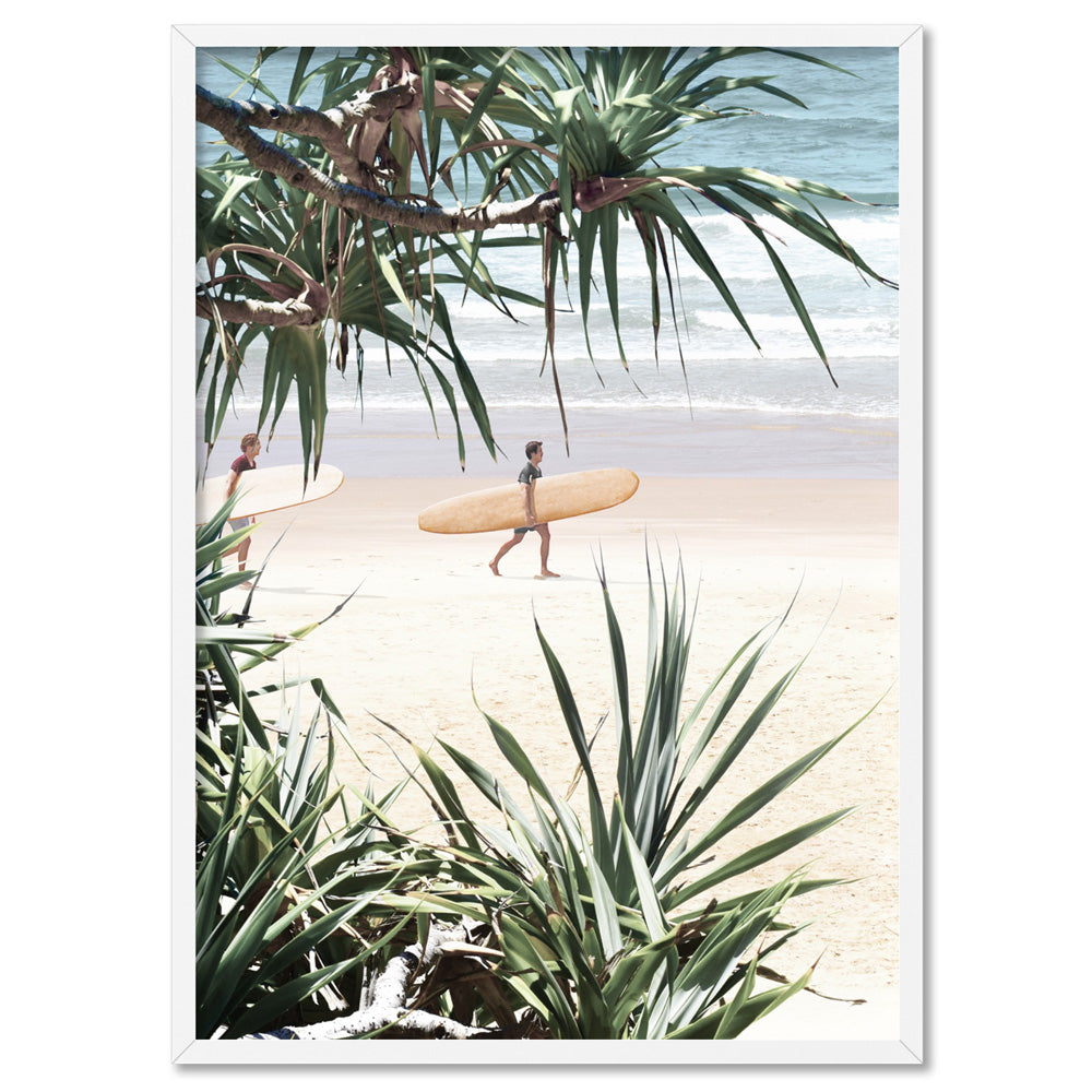 Byron Wategos Beach Palm View II - Art Print, Poster, Stretched Canvas, or Framed Wall Art Print, shown in a white frame