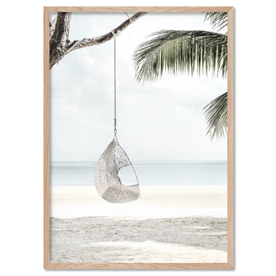 Coastal Palm beach Swing II - Art Print, Poster, Stretched Canvas, or Framed Wall Art Print, shown in a natural timber frame
