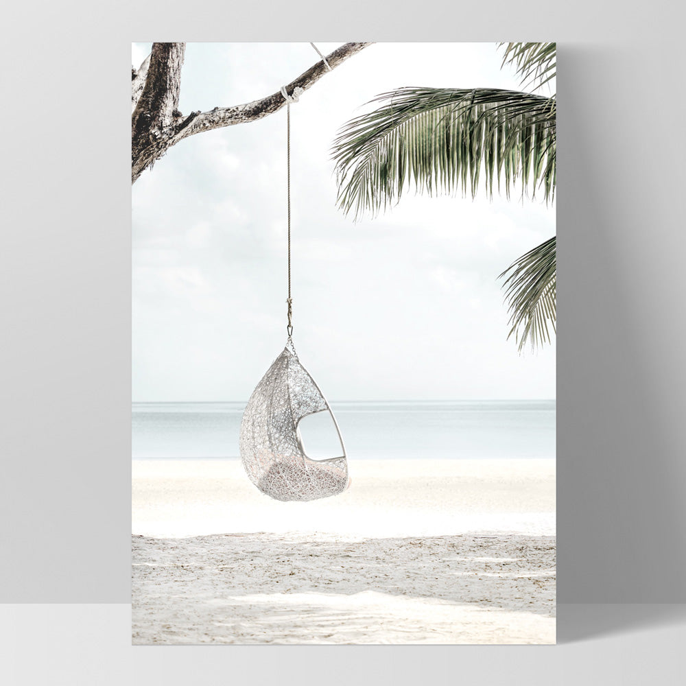 Coastal Palm beach Swing II - Art Print, Poster, Stretched Canvas, or Framed Wall Art Print, shown as a stretched canvas or poster without a frame