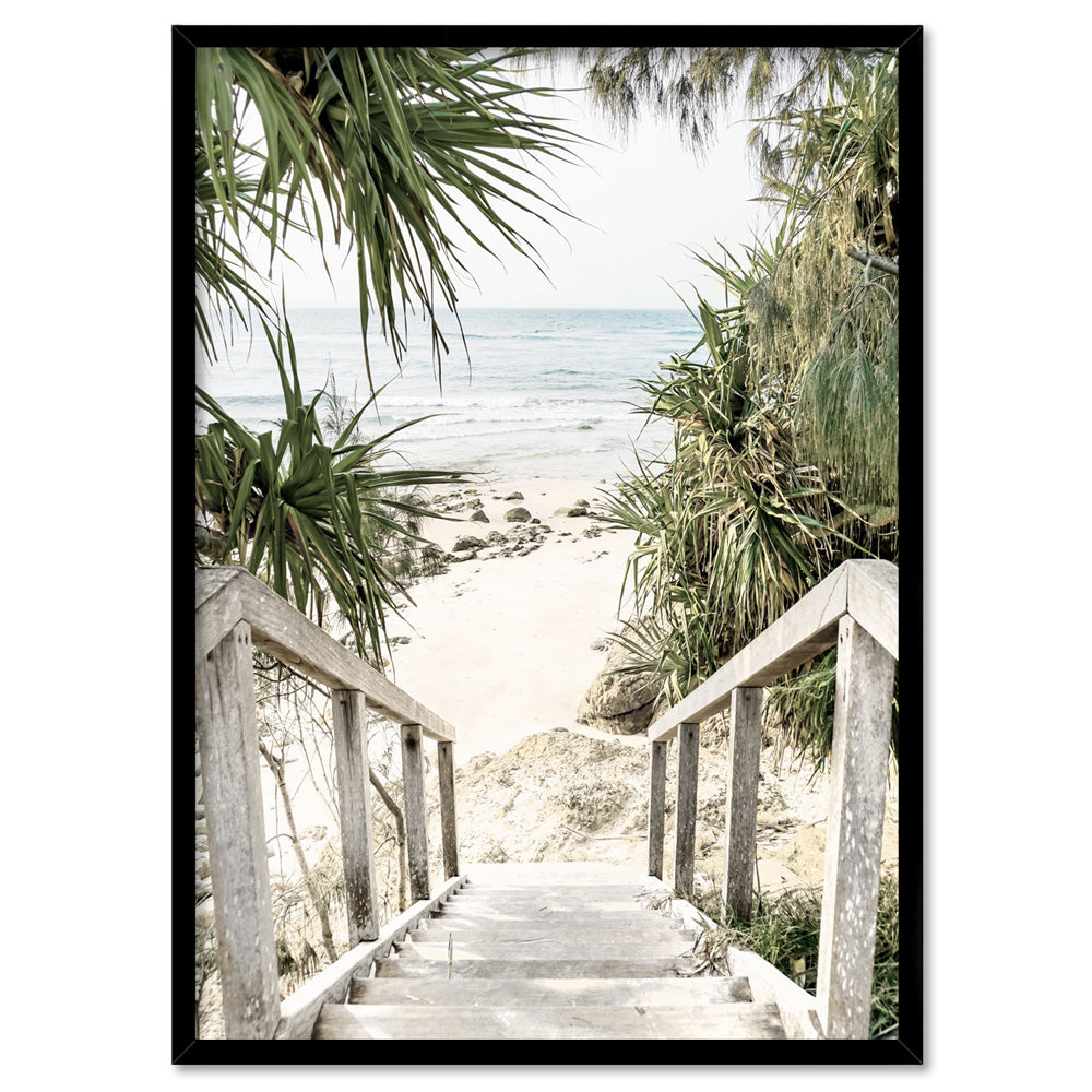 Wategos Beach Entrance Byron - Art Print, Poster, Stretched Canvas, or Framed Wall Art Print, shown in a black frame