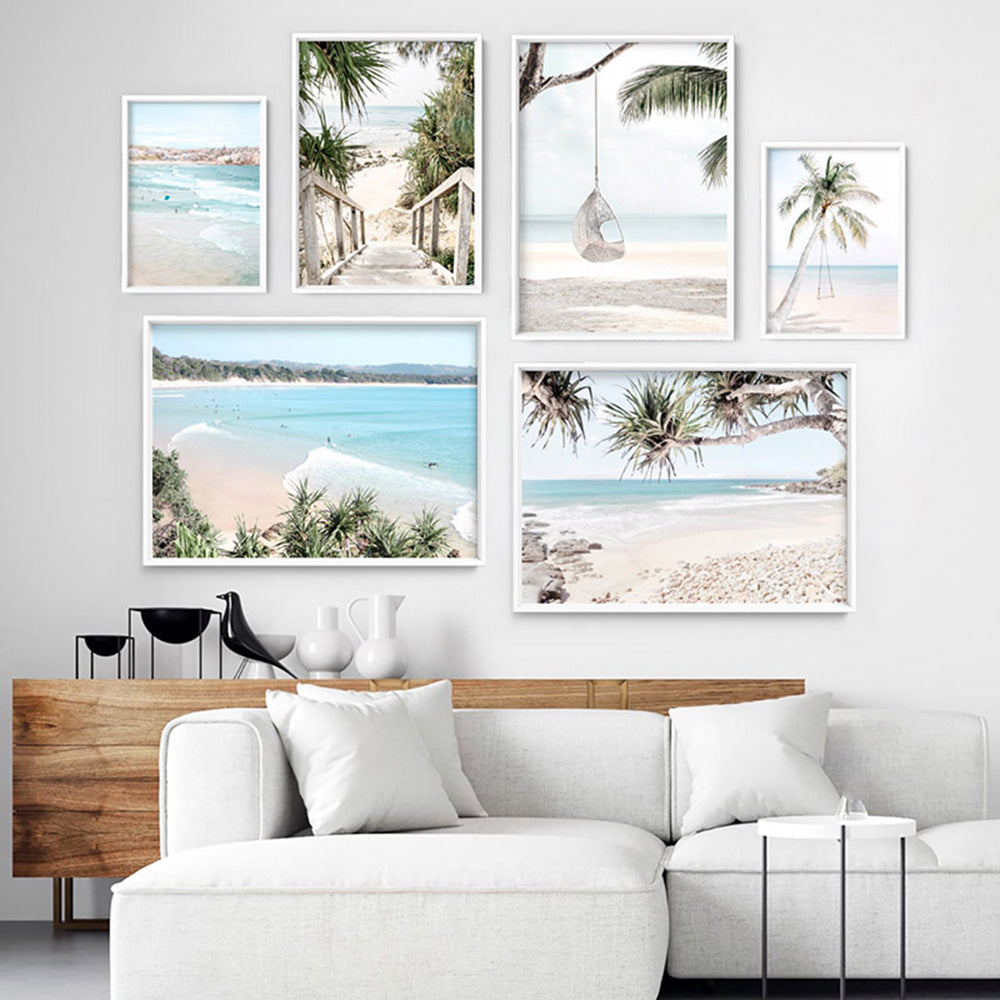 Wategos Beach Entrance Byron - Art Print, Poster, Stretched Canvas or Framed Wall Art, shown framed in a home interior space