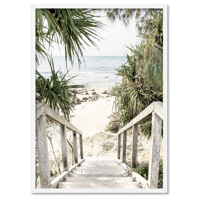 Wategos Beach Entrance Byron - Art Print, Poster, Stretched Canvas, or Framed Wall Art Print, shown in a white frame