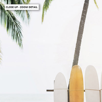 Hawaii Surfboards & Palms - Art Print, Poster, Stretched Canvas or Framed Wall Art, Close up View of Print Resolution