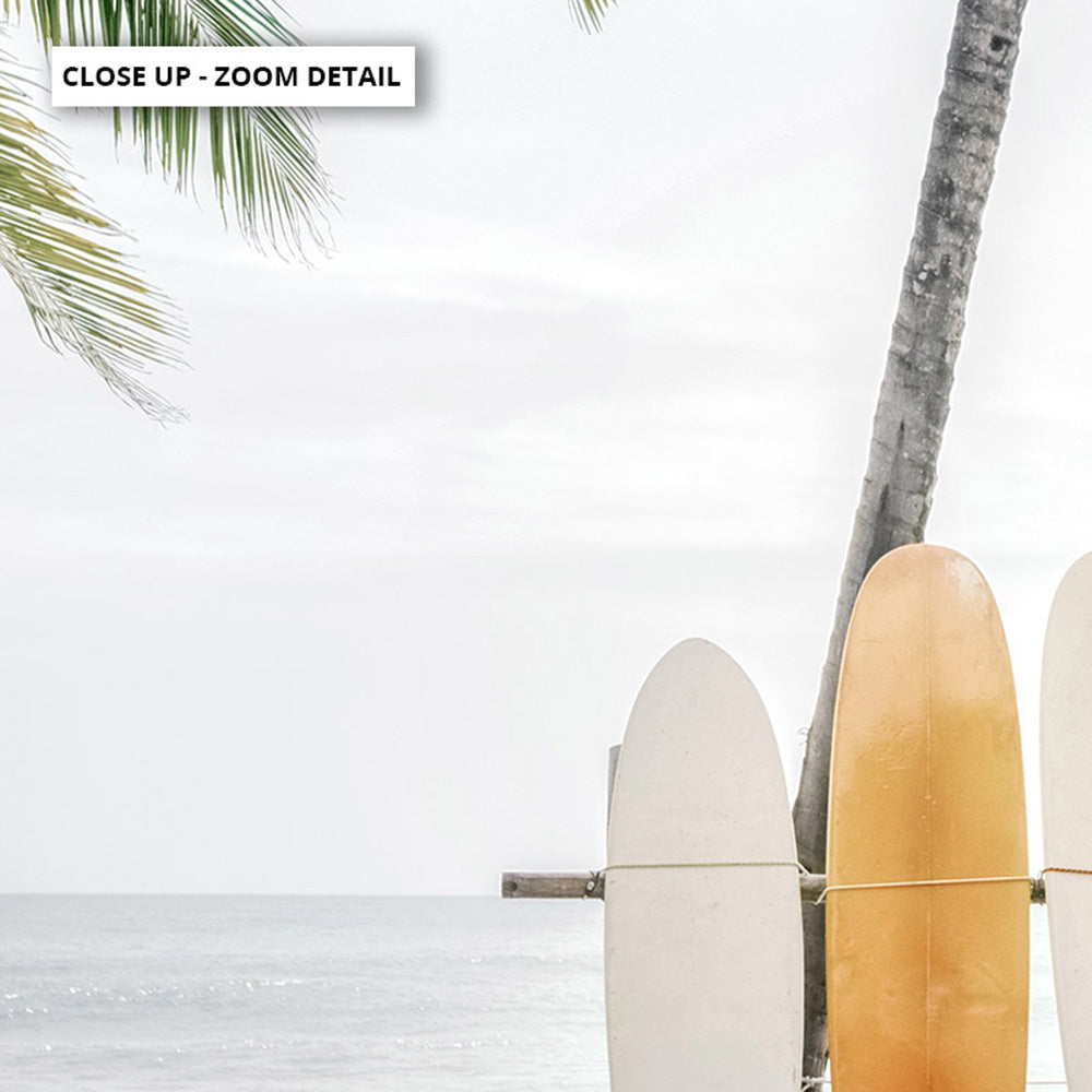 Hawaii Surfboards & Palms II - Art Print, Poster, Stretched Canvas or Framed Wall Art, Close up View of Print Resolution