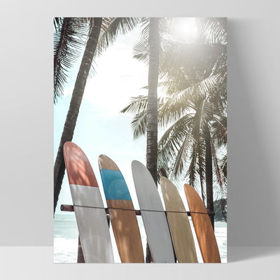 Hawaii Surfboards & Palms IV - Art Print, Poster, Stretched Canvas, or Framed Wall Art Print, shown as a stretched canvas or poster without a frame