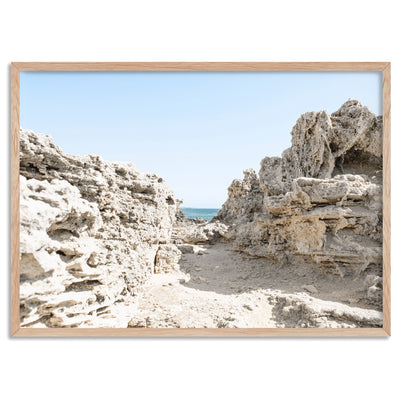 Point Peron Beach Perth I - Art Print, Poster, Stretched Canvas, or Framed Wall Art Print, shown in a natural timber frame