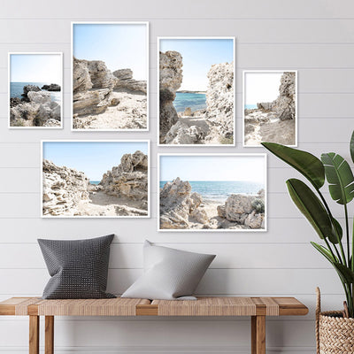 Point Peron Beach Perth I - Art Print, Poster, Stretched Canvas or Framed Wall Art, shown framed in a home interior space
