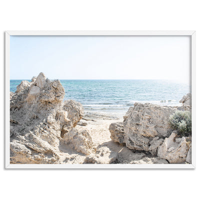 Point Peron Beach Perth III - Art Print, Poster, Stretched Canvas, or Framed Wall Art Print, shown in a white frame