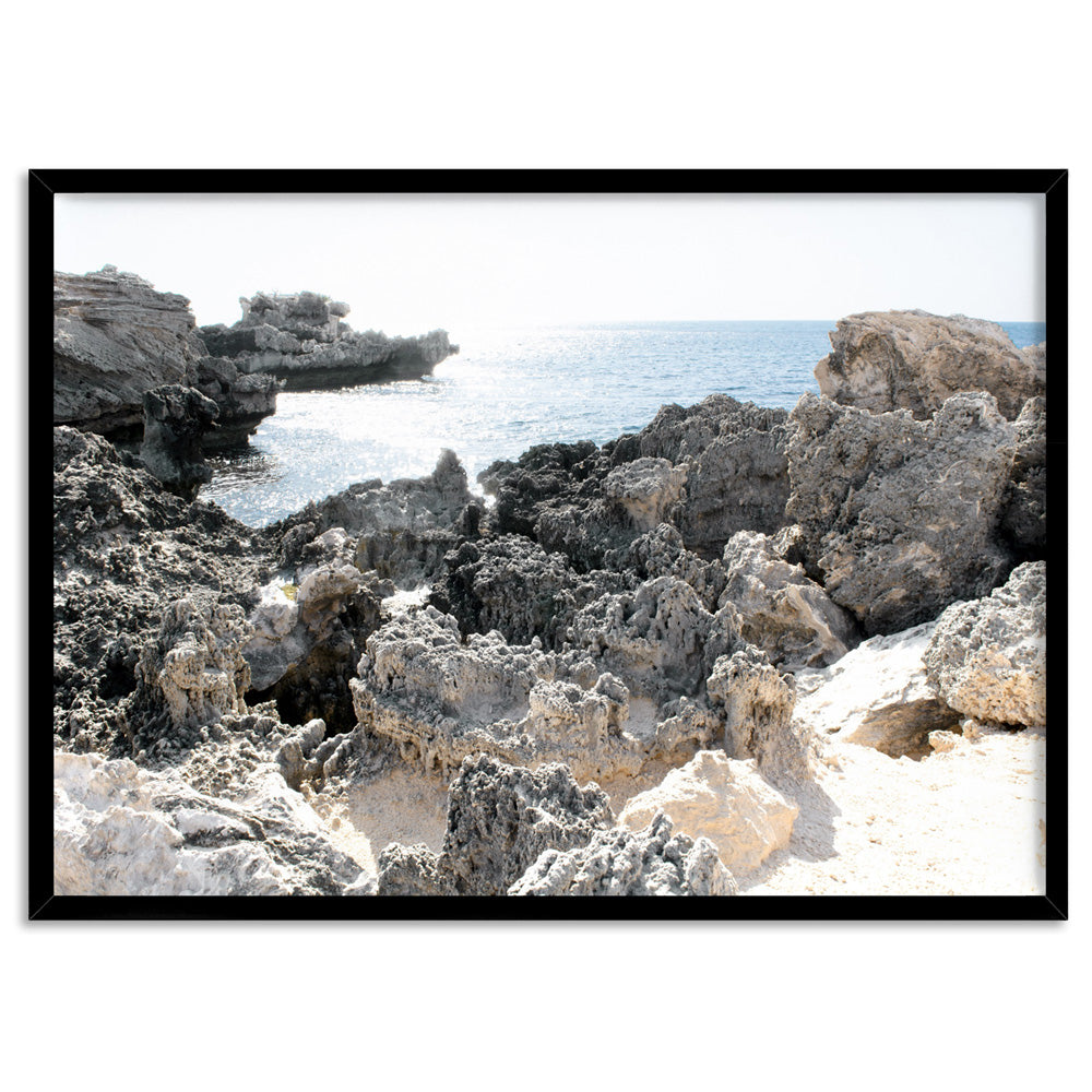 Point Peron Beach Perth VII - Art Print, Poster, Stretched Canvas, or Framed Wall Art Print, shown in a black frame