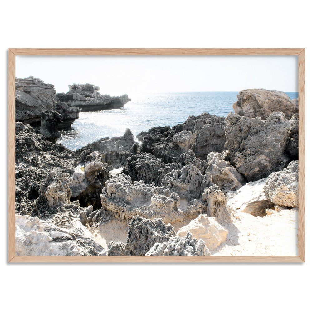 Point Peron Beach Perth VII - Art Print, Poster, Stretched Canvas, or Framed Wall Art Print, shown in a natural timber frame