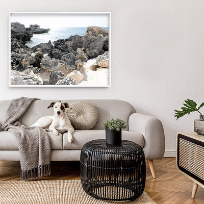 Point Peron Beach Perth VII - Art Print, Poster, Stretched Canvas or Framed Wall Art, shown framed in a room
