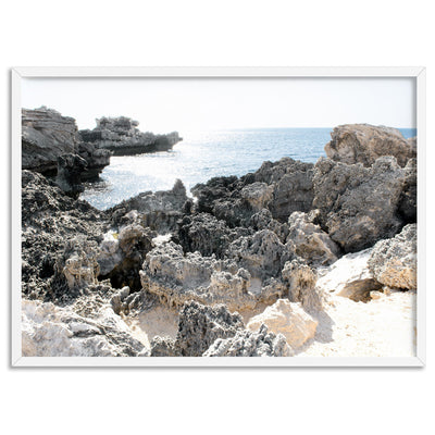 Point Peron Beach Perth VII - Art Print, Poster, Stretched Canvas, or Framed Wall Art Print, shown in a white frame