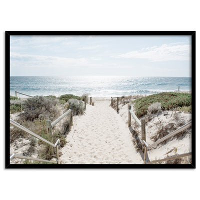 Scarborough Beach Entrance Perth- Art Print, Poster, Stretched Canvas, or Framed Wall Art Print, shown in a black frame