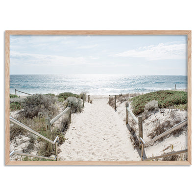 Scarborough Beach Entrance Perth- Art Print, Poster, Stretched Canvas, or Framed Wall Art Print, shown in a natural timber frame